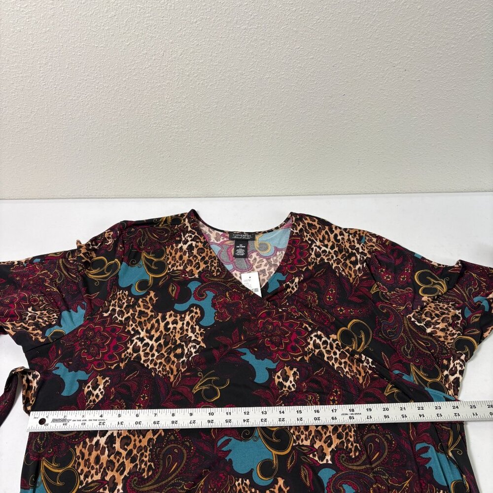 Catherines Black Label Paisley Leopard Print Wrap Dress Size 3X V Neck Belt NWT - Picture 8 of 12